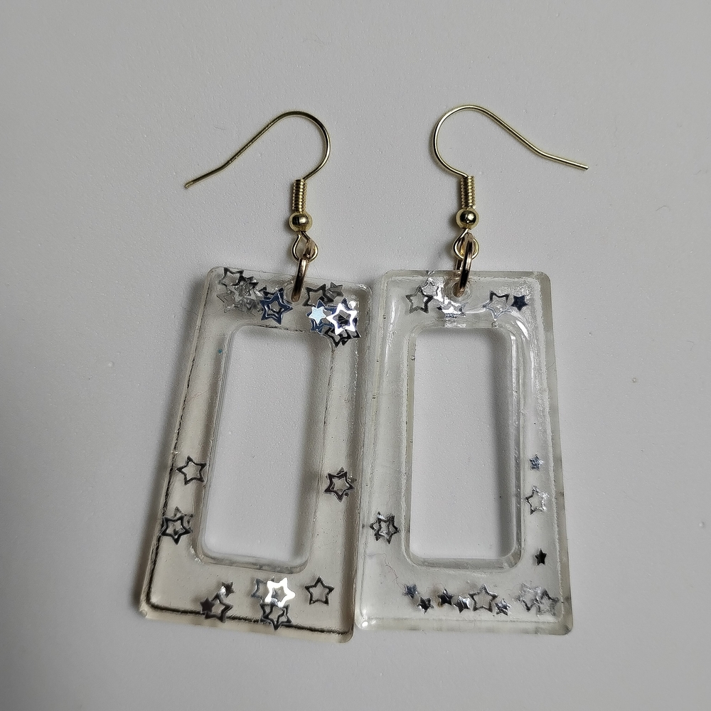 Hand Crafted Clear and Silver Star Earrings